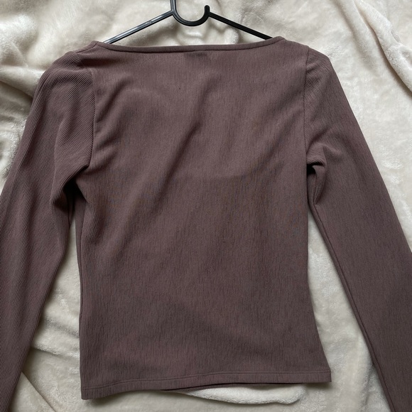 Brown Square Neck Long Sleeve Top - Picture 6 of 6